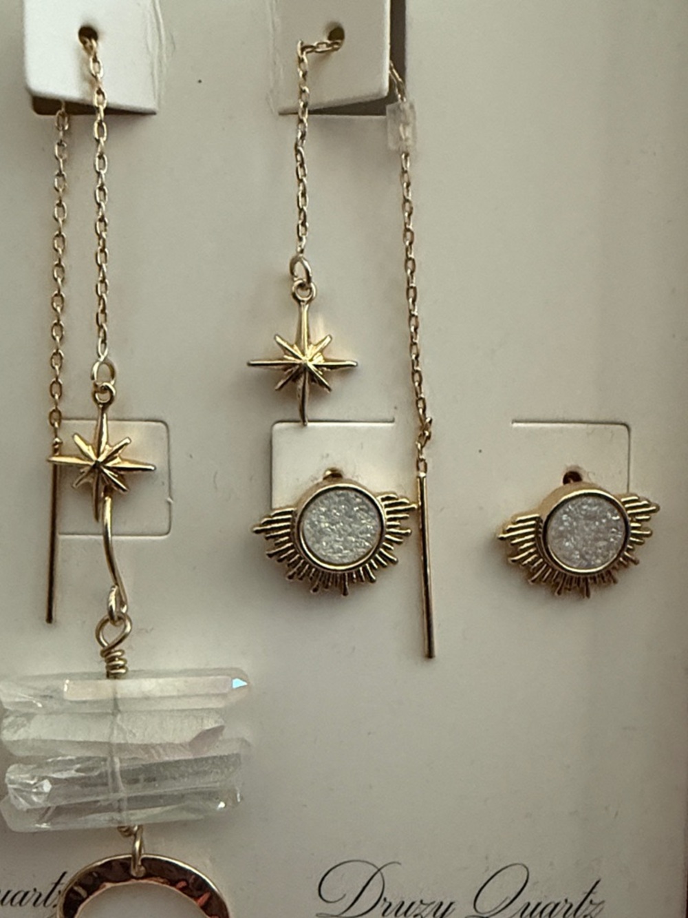 NIB Luna Norte Goldtone Star and Quartz Earring Set of 5 pair - Picture 6 of 8